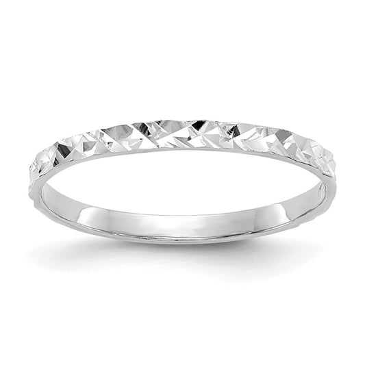 14k White Gold Diamond-cut Design Band Childs Ring
