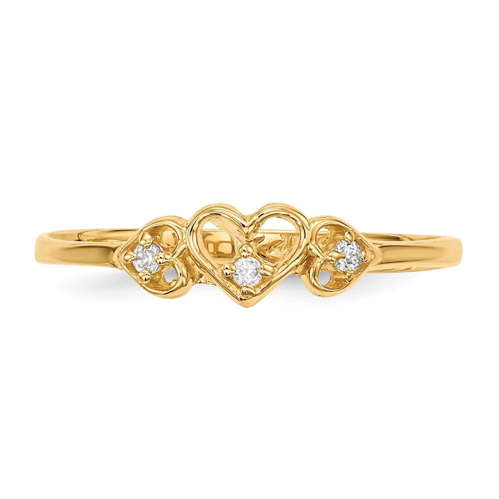 14k Yellow Gold CZ 3-Hearts Ring