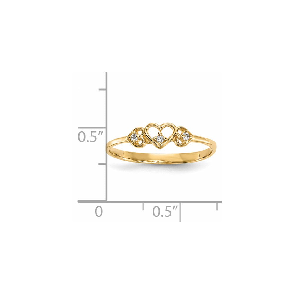 14k Yellow Gold CZ 3-Hearts Ring