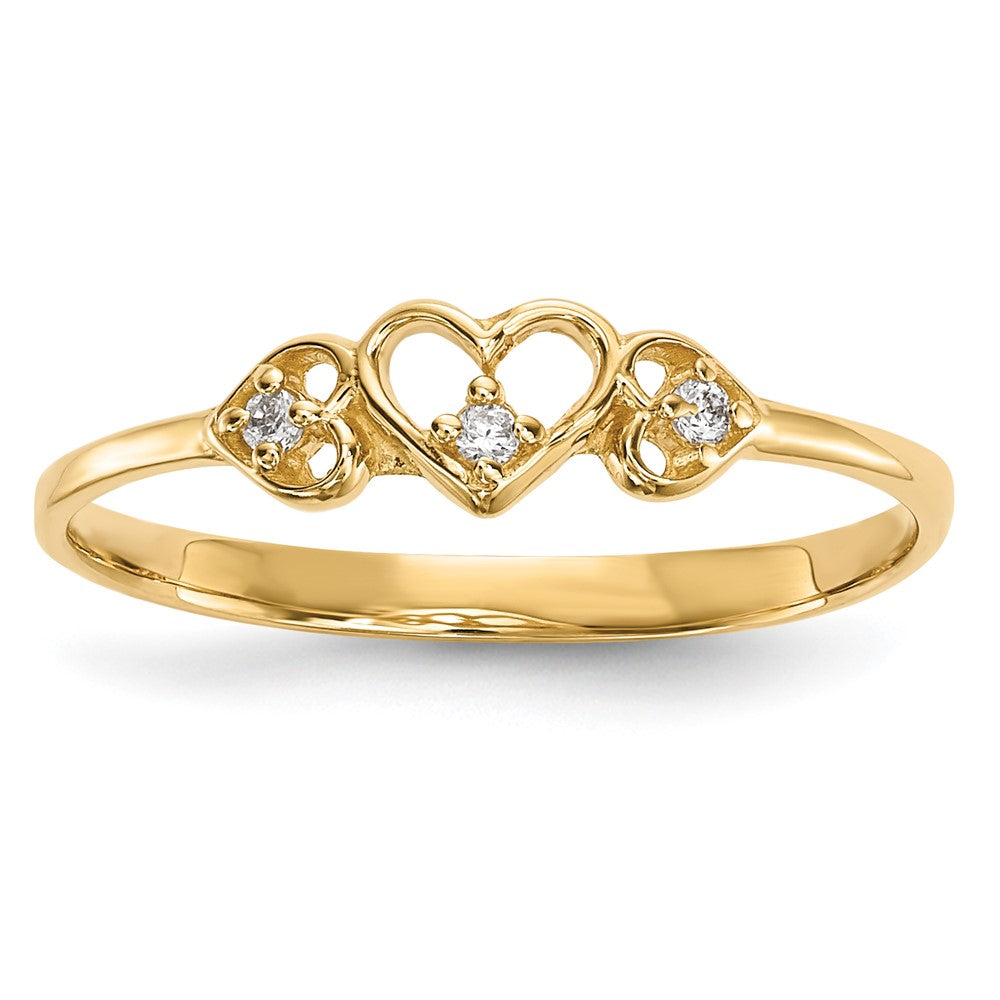 14k Yellow Gold CZ 3-Hearts Ring