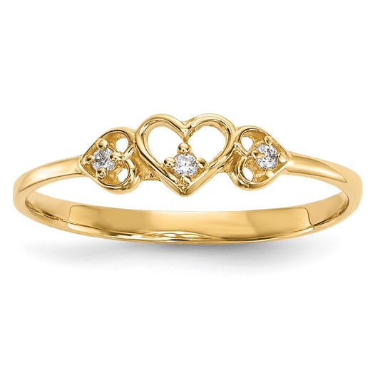 14k Yellow Gold CZ 3-Hearts Ring