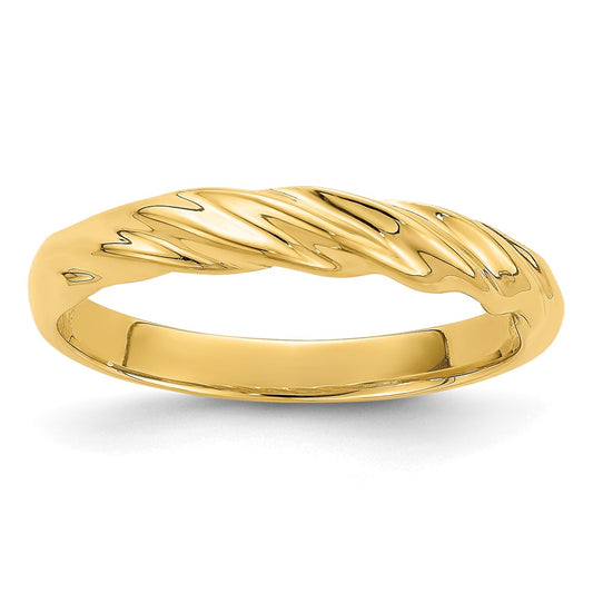 14k Yellow Gold Polished Thin Ribbed Dome Ring