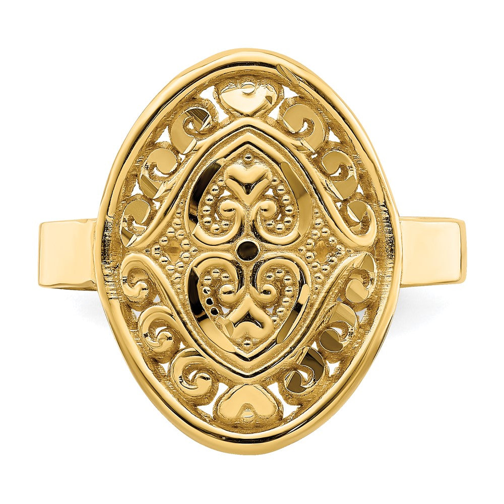 14k Yellow Gold Oval Shield w/ Double Hearts Ring