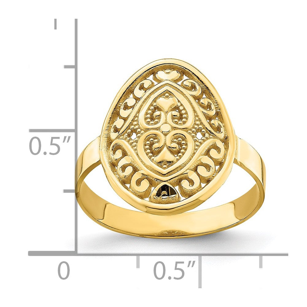 14k Yellow Gold Oval Shield w/ Double Hearts Ring