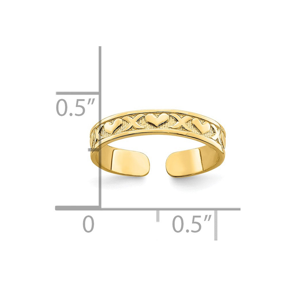 14K Small X and Hearts Adjustable Toe Ring