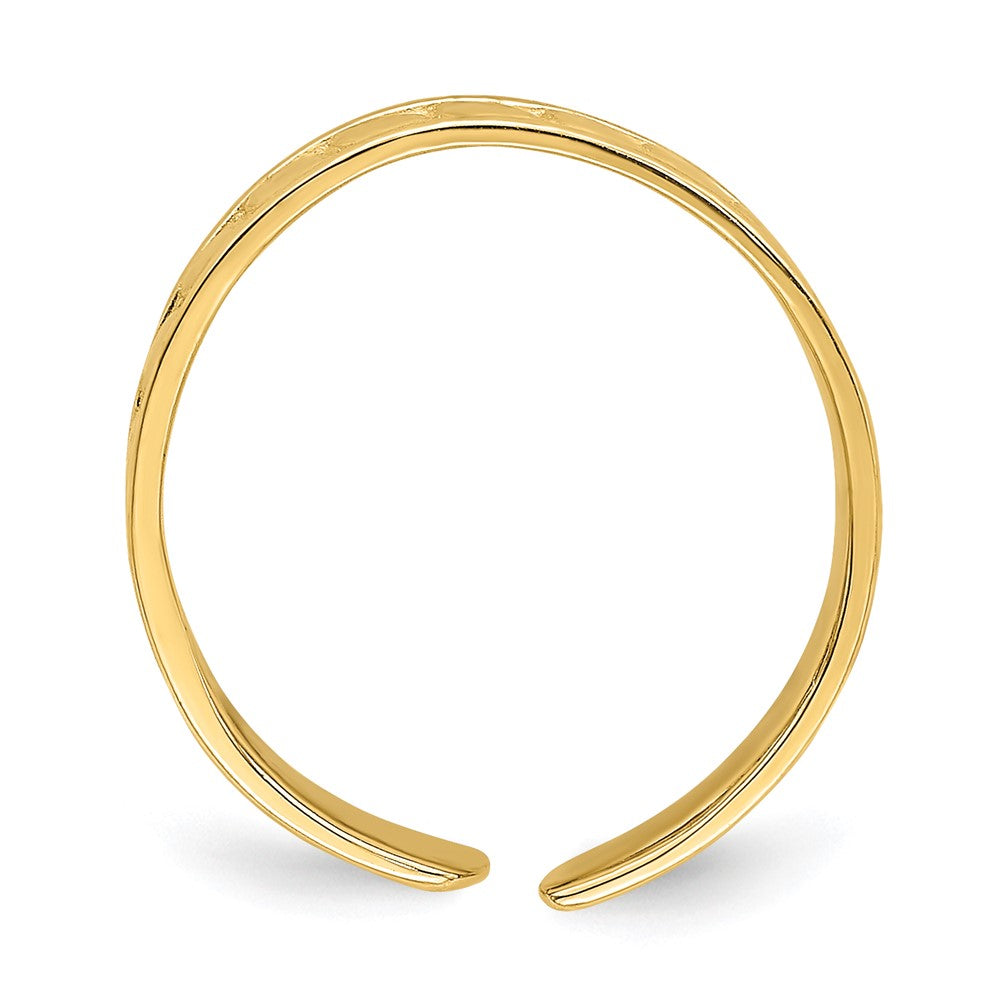 14k Yellow Gold Adjustable Leaf Engraved Design Toe Ring
