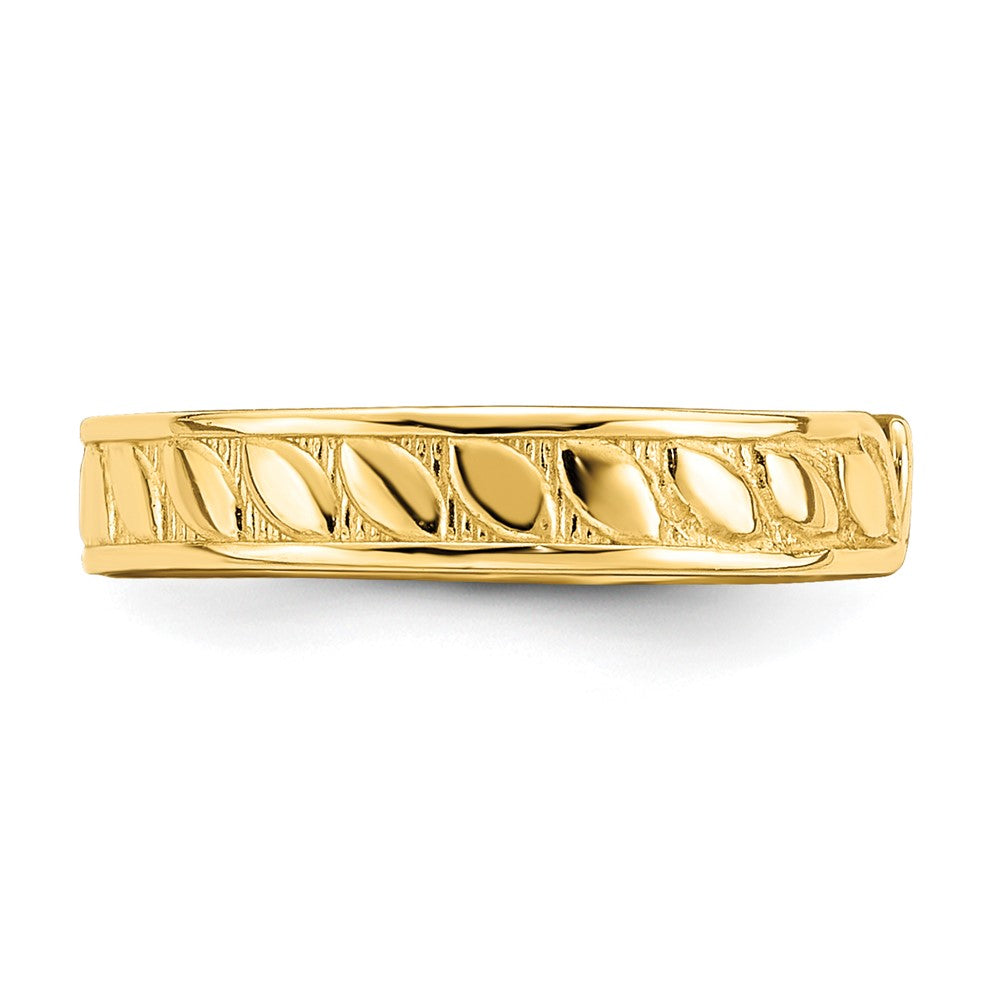 14k Yellow Gold Adjustable Leaf Engraved Design Toe Ring