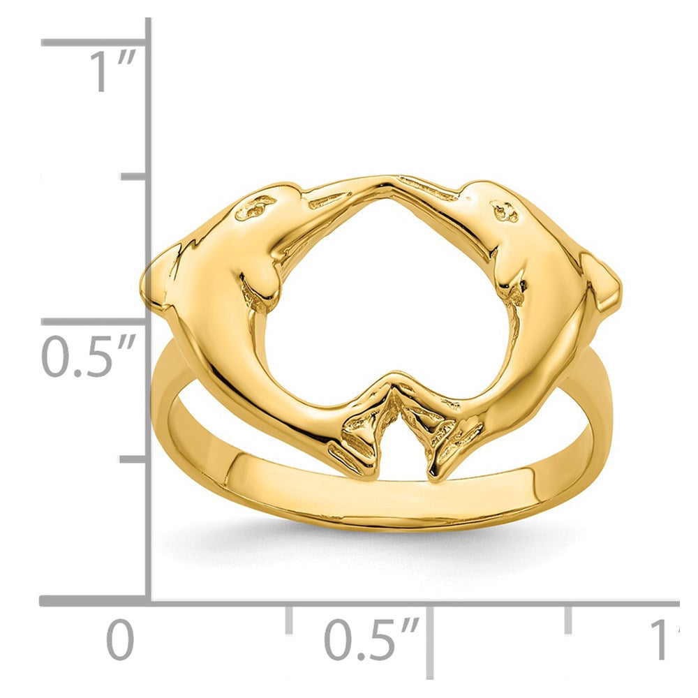 14k Polished Dolphins Heart Ring