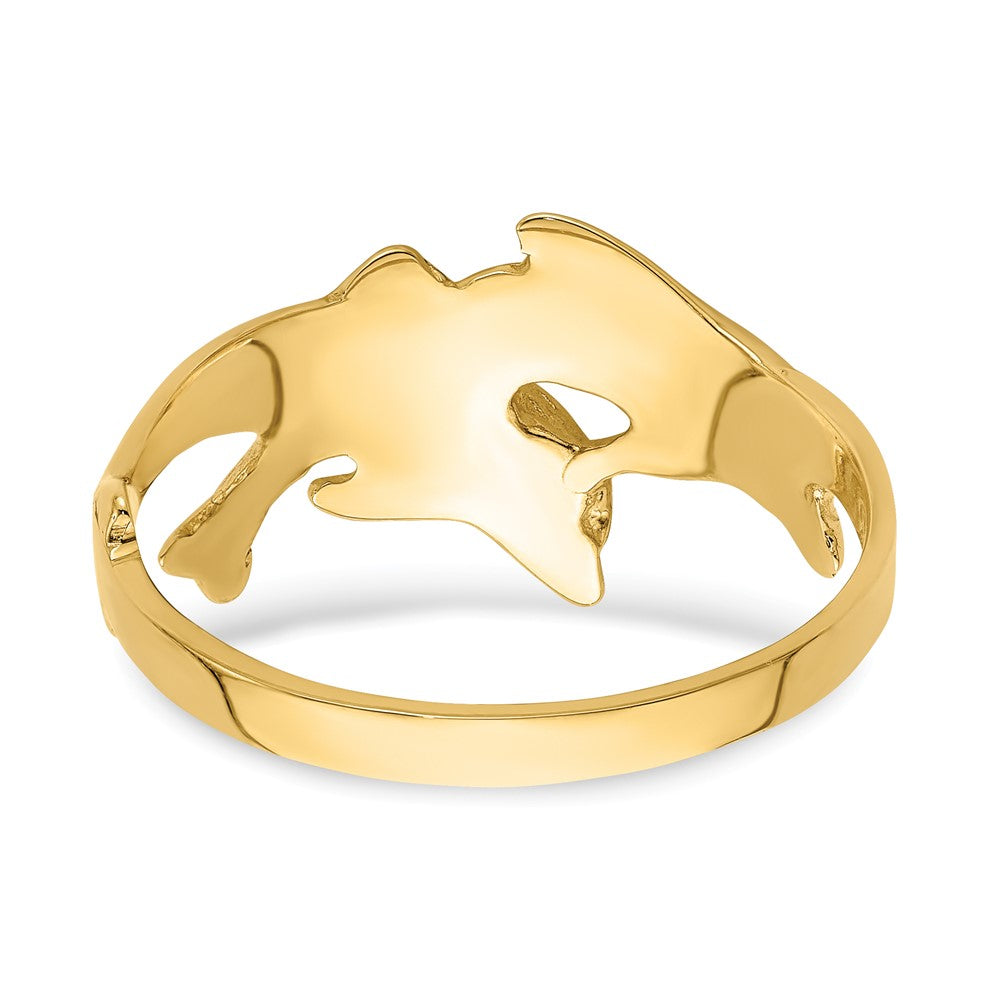 14k Polished Double Dolphin Ring