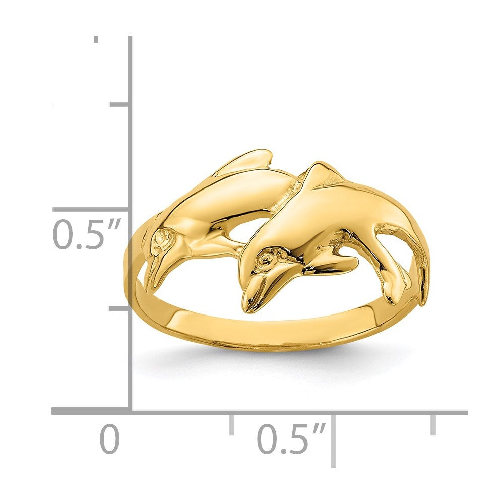 14k Polished Double Dolphin Ring