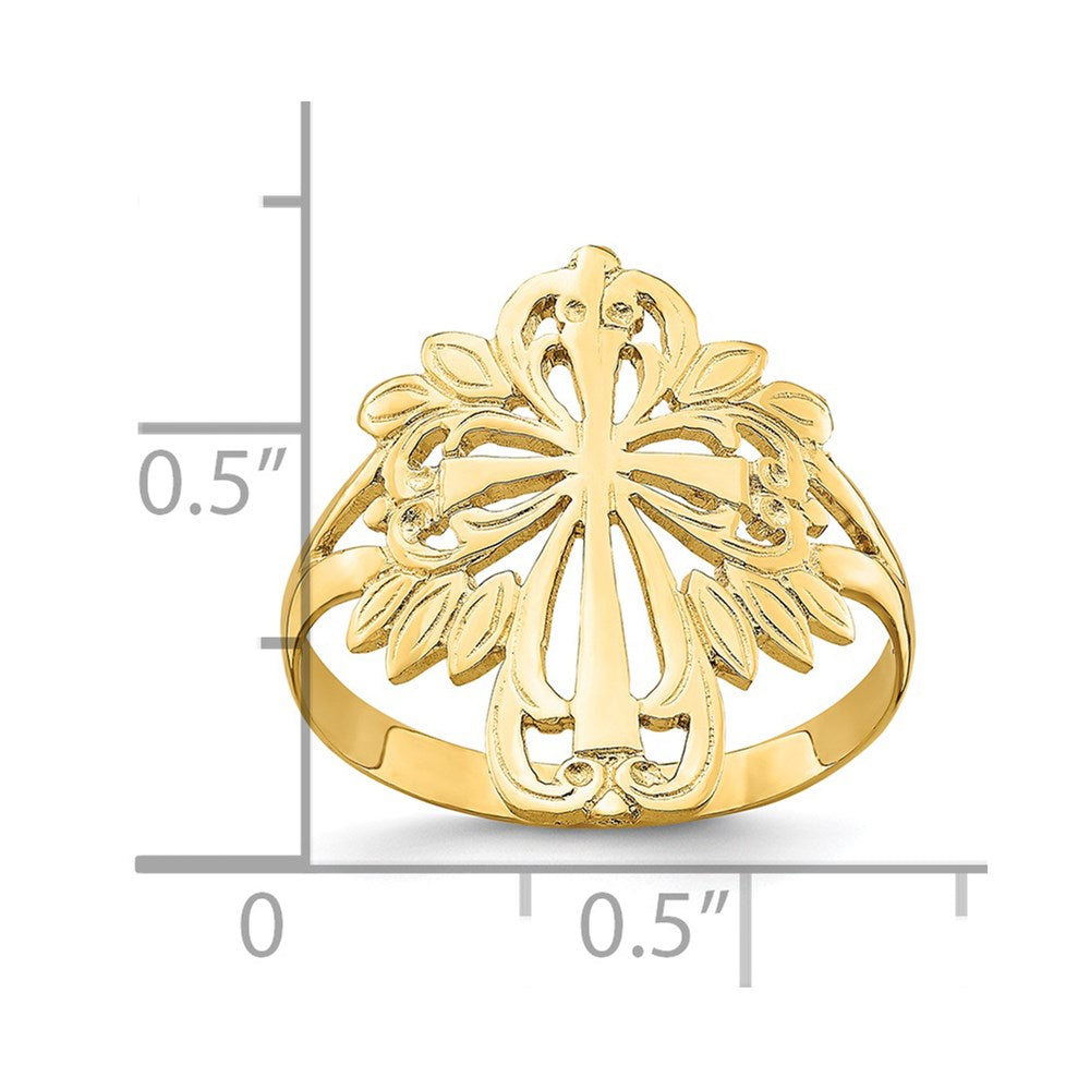 14k Polished Cut-Out Cross Ring