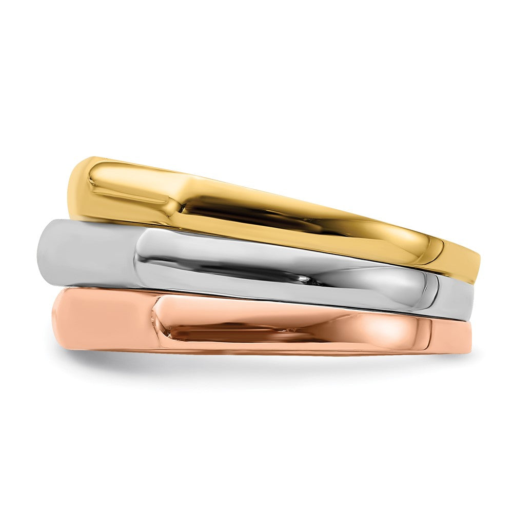 14K Tri-Color Polished Ridged Peak Band