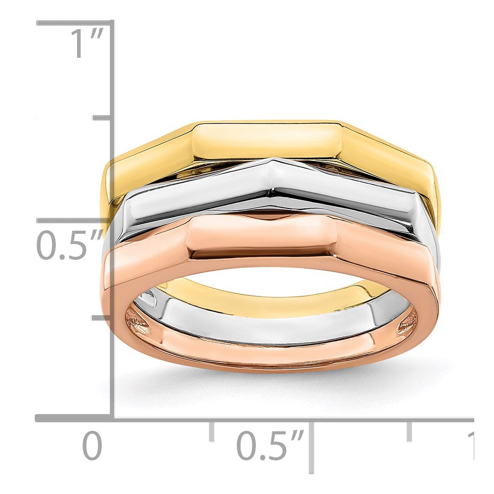 14K Tri-Color Polished Ridged Peak Band