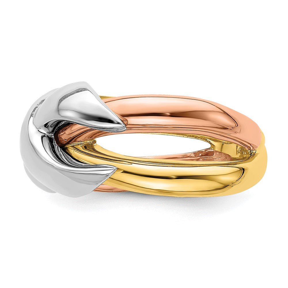 14K Tri-Color Polished Criss-Cross Fancy Band