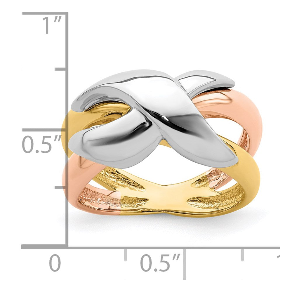 14K Tri-Color Polished Criss-Cross Fancy Band