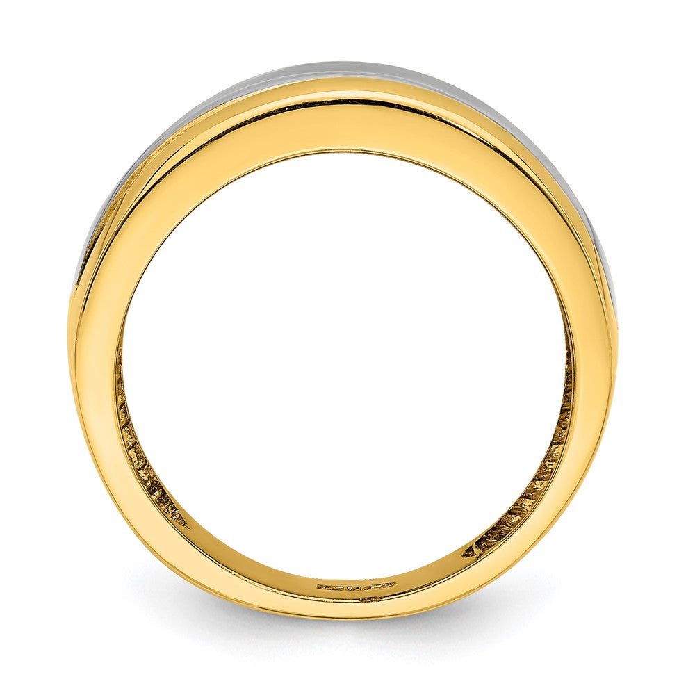 14K w/Rhodium Polished Wide Center Ridge Ring