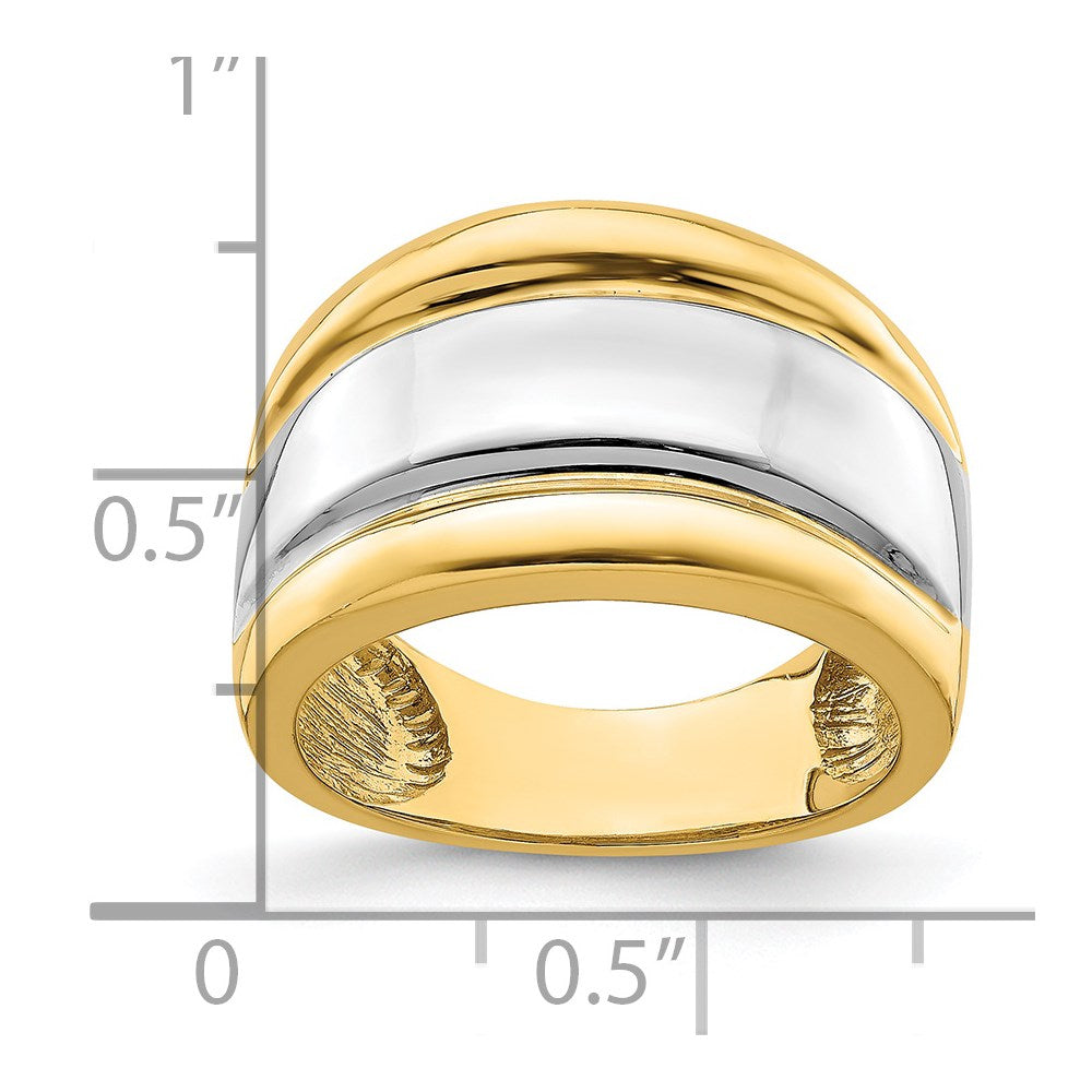 14K w/Rhodium Polished Wide Center Ridge Ring