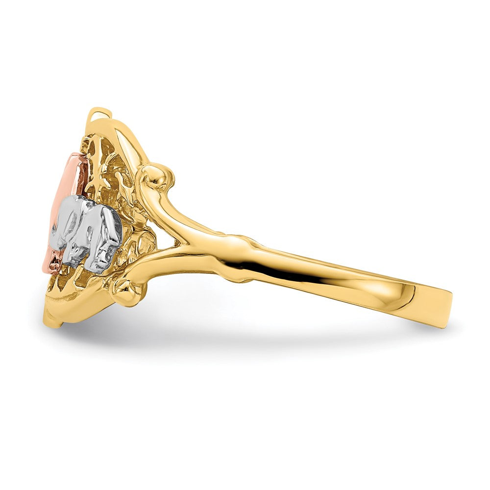 14k Yellow Gold Two-Tone w/ White RH Two Elephants Ring