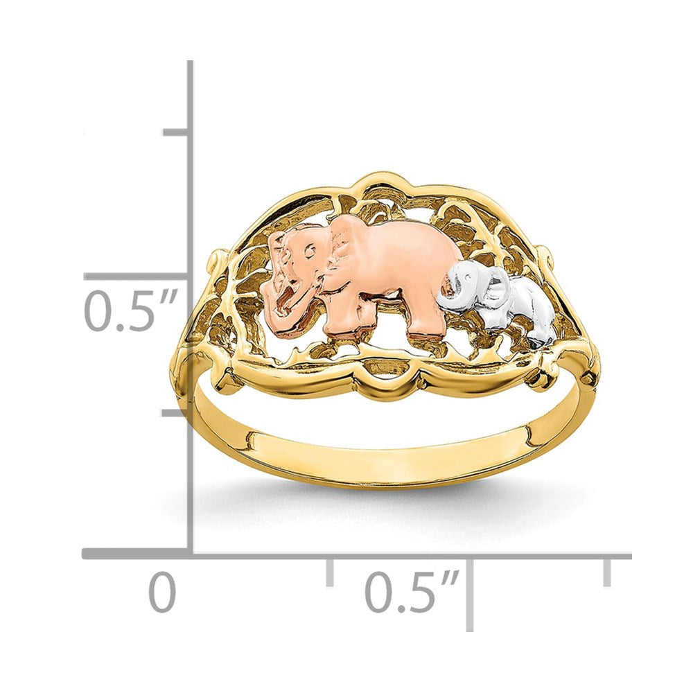 14k Yellow Gold Two-Tone w/ White RH Two Elephants Ring