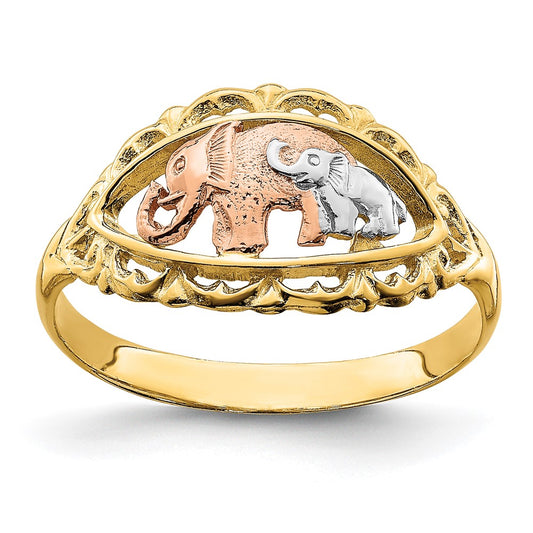 14k Two-tone w/White Rhodium Two Elephants Ring