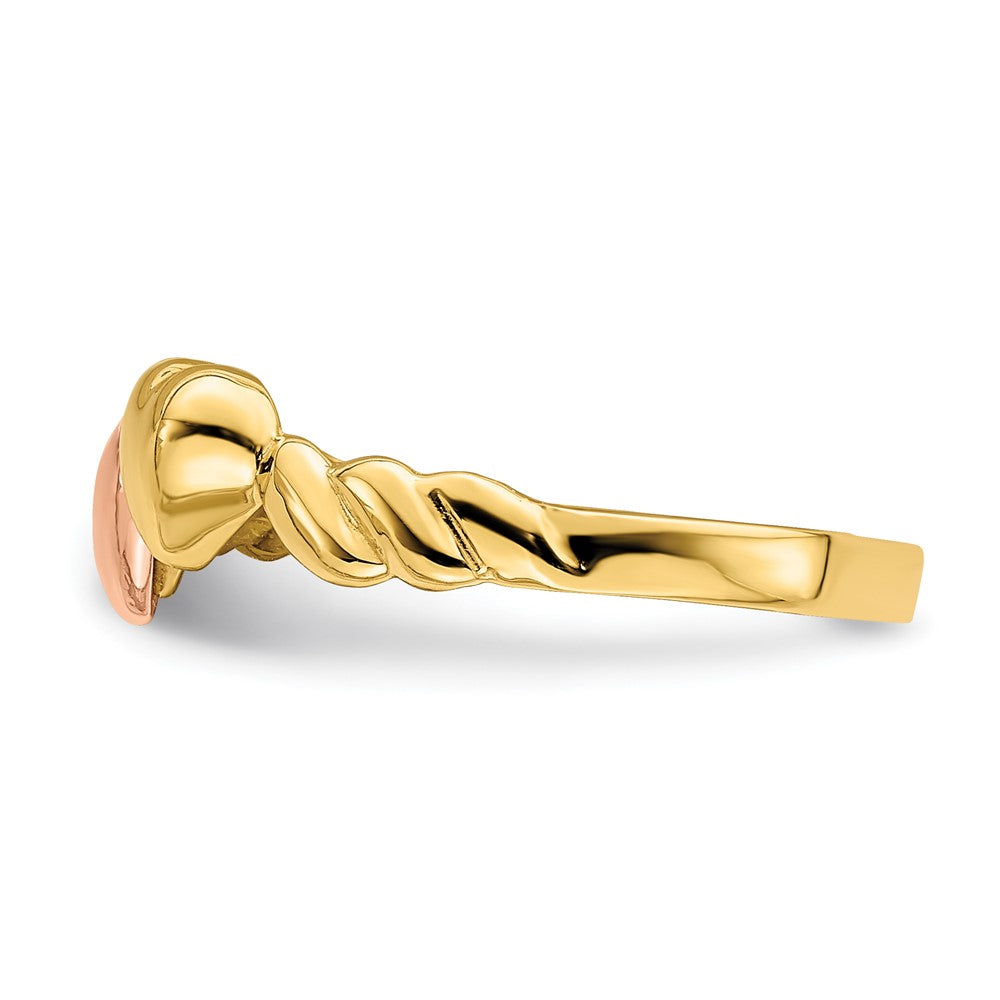 14k Two-Tone Two Hearts Ridged Band