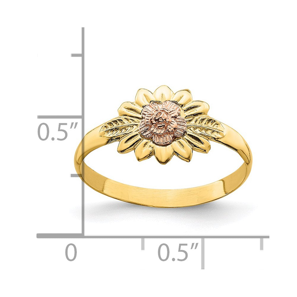14k Two-Tone Flower and Leaves Ring