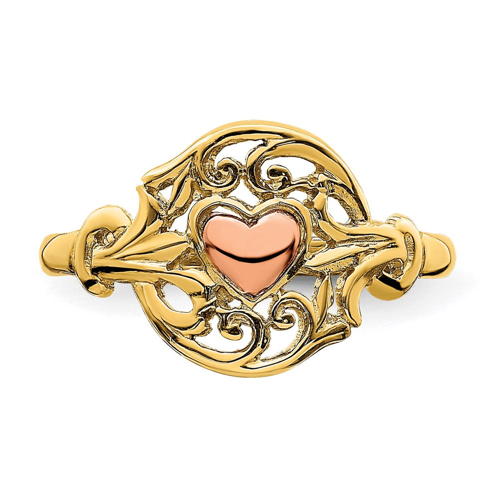 14K Two-tone Polished Filigree Around Heart Ring