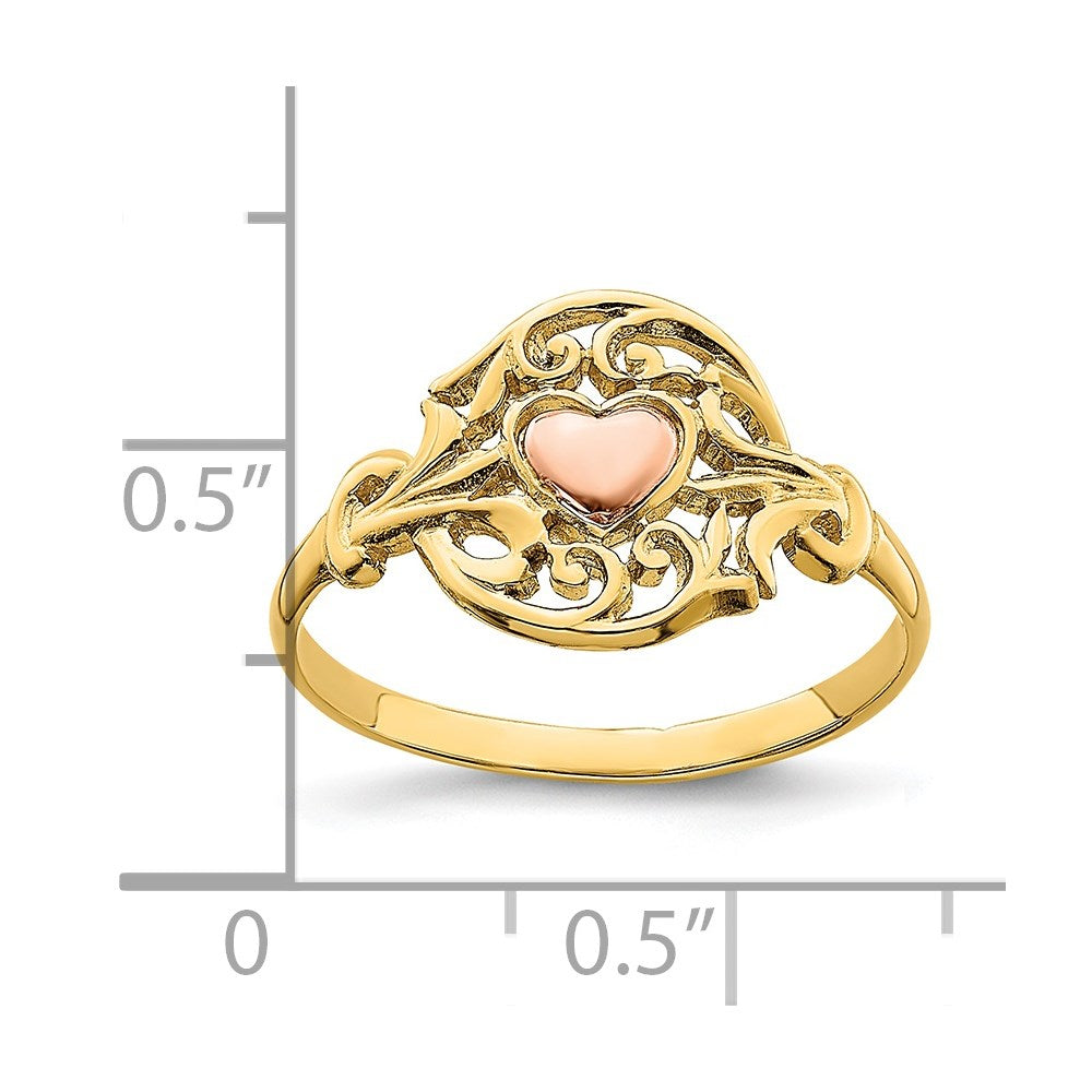 14K Two-tone Polished Filigree Around Heart Ring