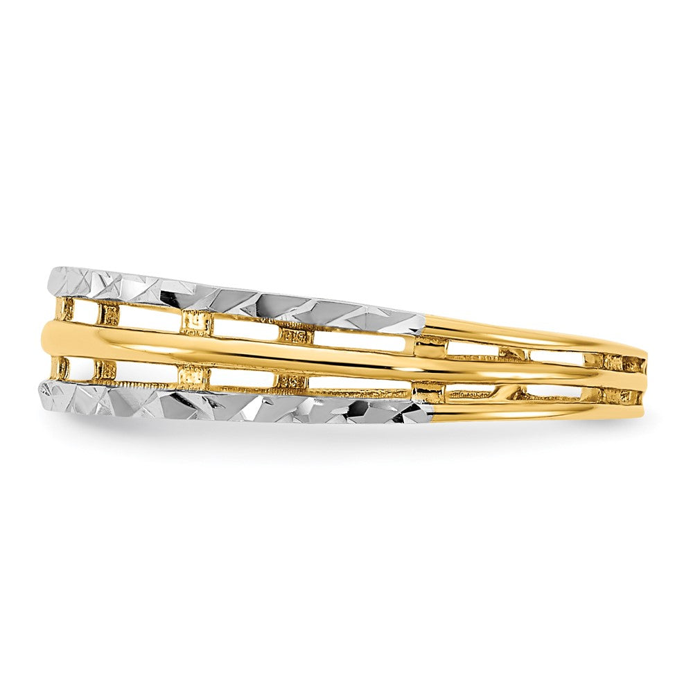 14K w/White Rhodium Polished Diamond Cut Ring