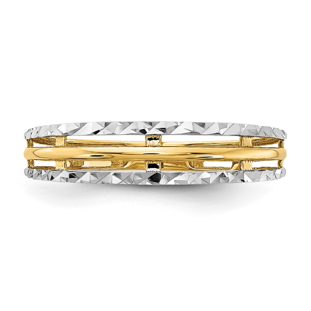 14K w/White Rhodium Polished Diamond Cut Ring