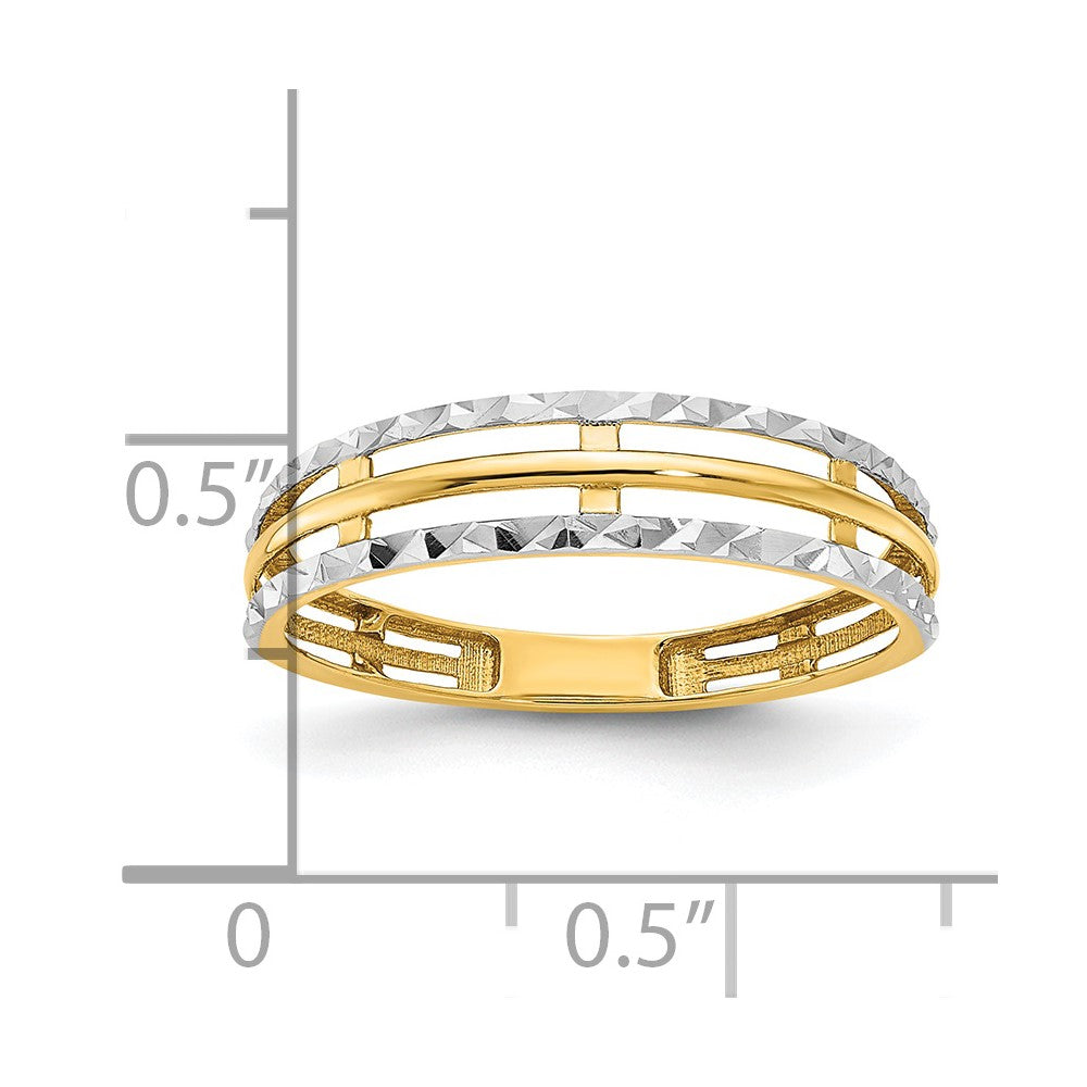 14K w/White Rhodium Polished Diamond Cut Ring