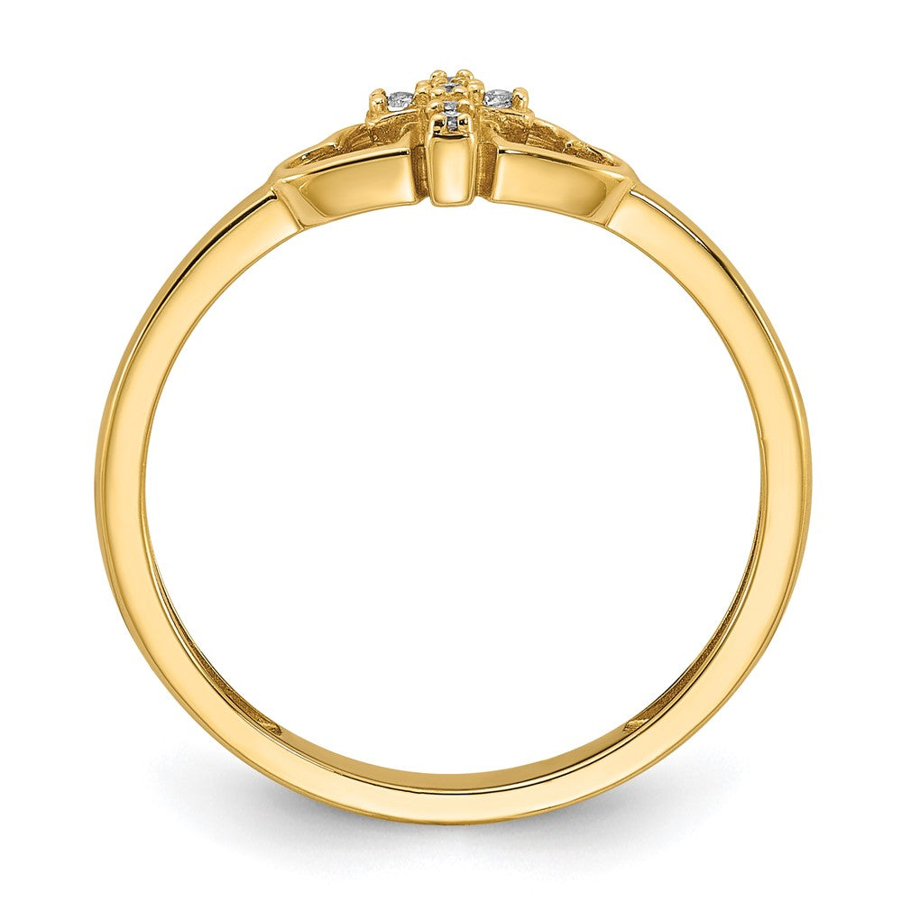 14K Polished CZ Cross and Hearts Ring