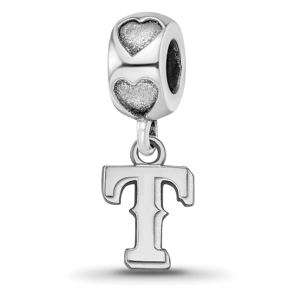 Sterling Silver Rhodium-plated Texas Rangers T on Heart Bead