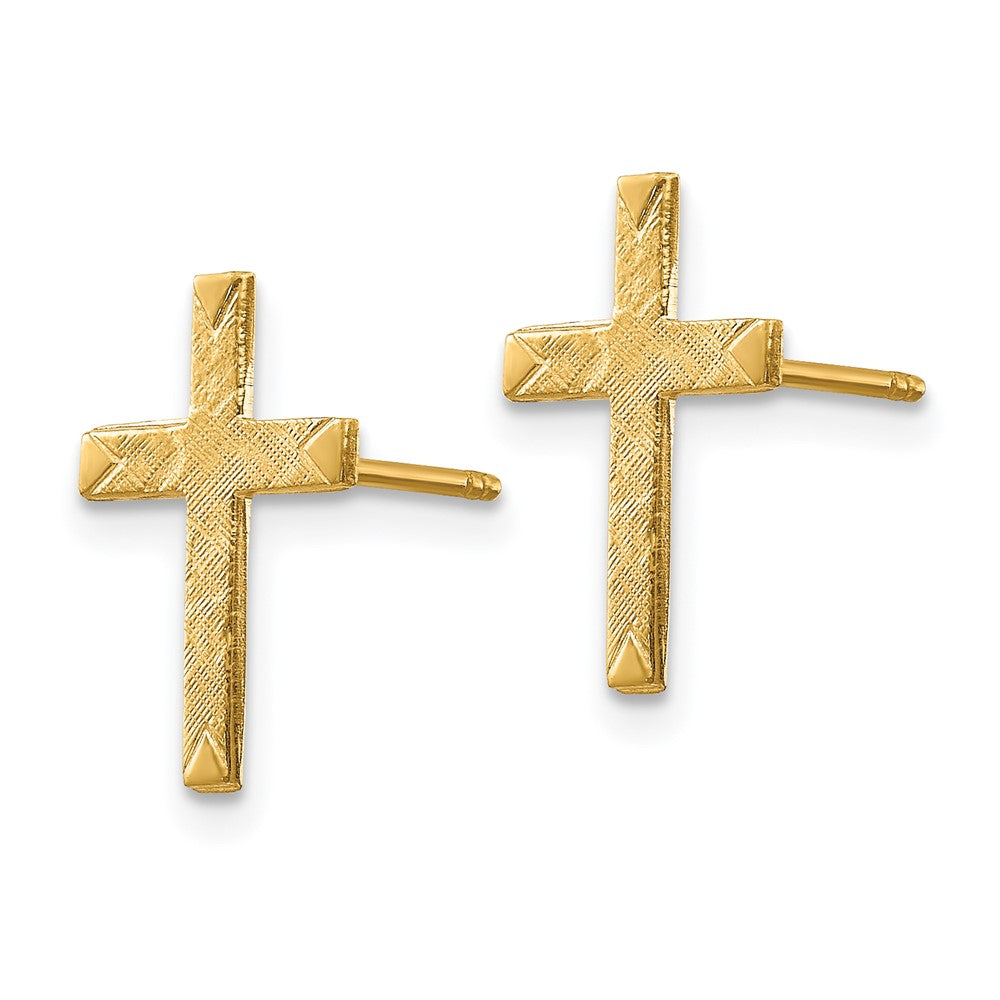 14k Brushed Finish Cross Earrings
