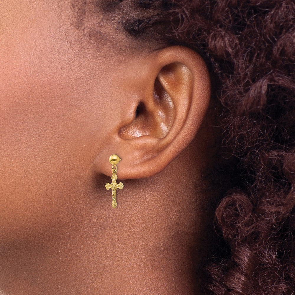 14k Polished Crucifix Post Earrings
