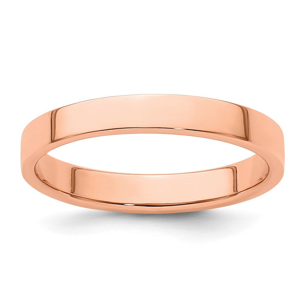 14k Rose Gold 3mm Lightweight Flat Wedding Band Size 10