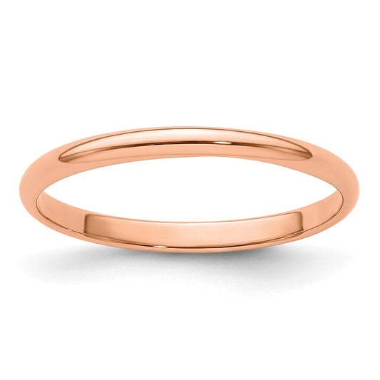 14k Rose Gold Rose Gold 2mm Lightweight Half Round Wedding Band Size 13.5