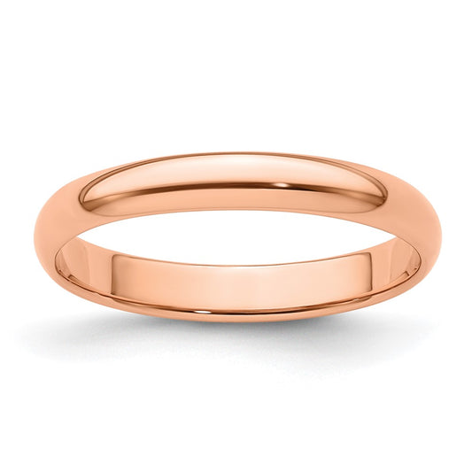 14k Rose Gold Rose Gold 3mm Lightweight Half Round Wedding Band Size 7.5