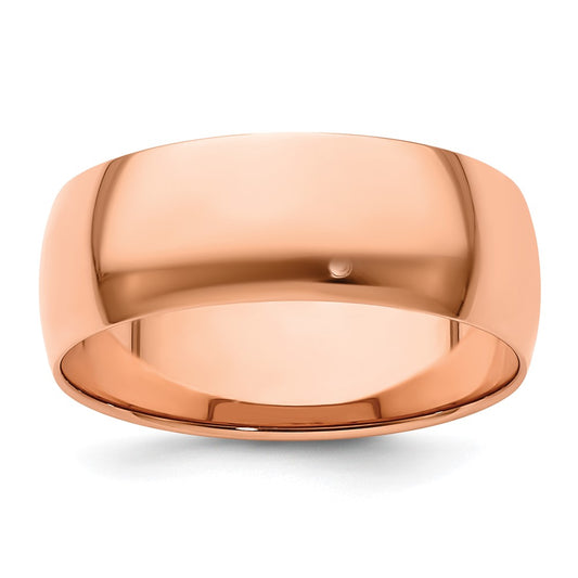 14k Rose Gold 8mm Lightweight Half Round Wedding Band Size 6.5