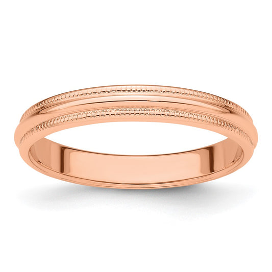 14k Rose Gold Rose Gold 3mm Milgrain Half-Round Wedding Band Size 9.5