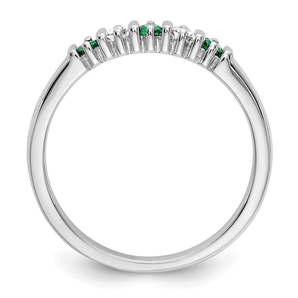 14k White Gold 1/15 carat Diamond and Emerald Complete Band
