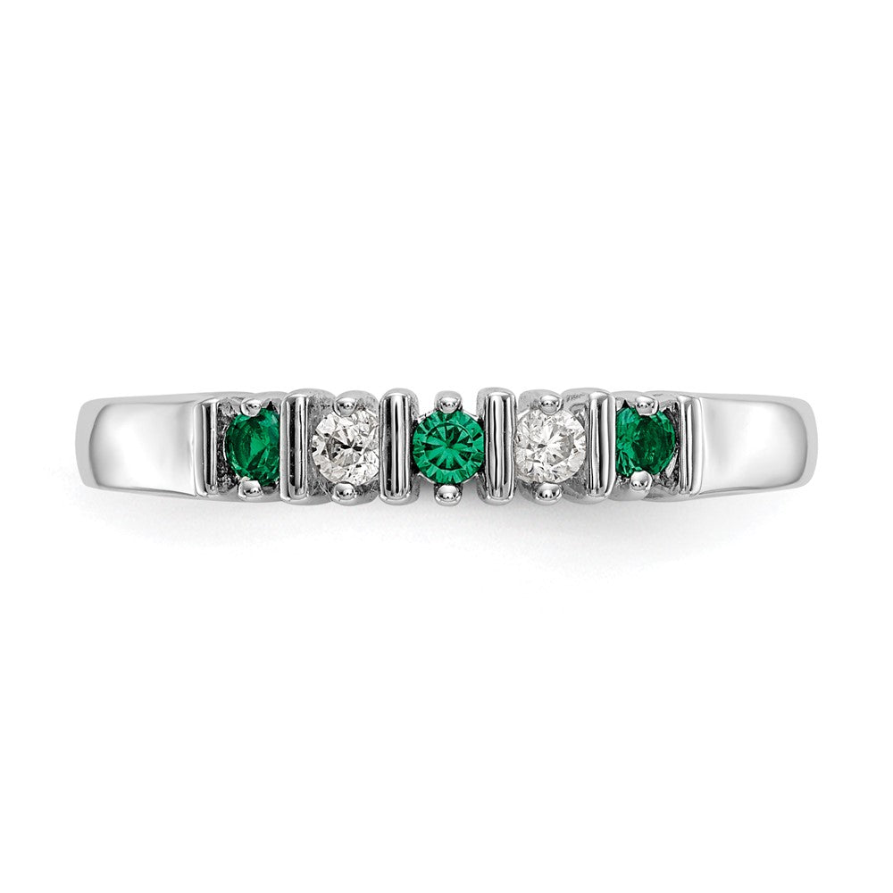 14k White Gold 1/15 carat Diamond and Emerald Complete Band