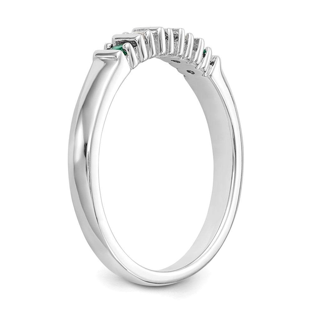 14k White Gold 1/15 carat Diamond and Emerald Complete Band