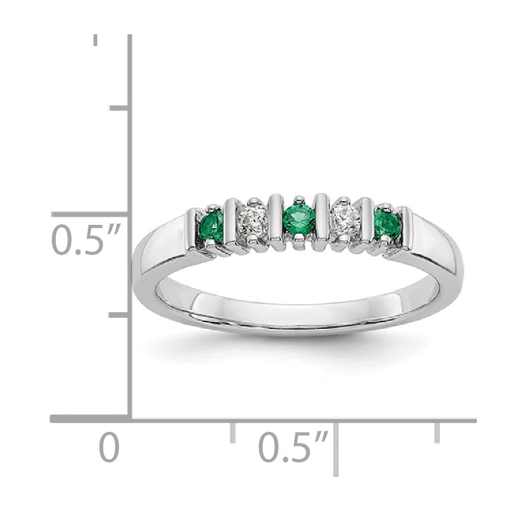 14k White Gold 1/15 carat Diamond and Emerald Complete Band
