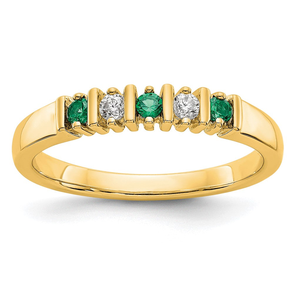 14k Yellow Gold Yellow Gold 1/15 carat Diamond and Emerald Complete Band