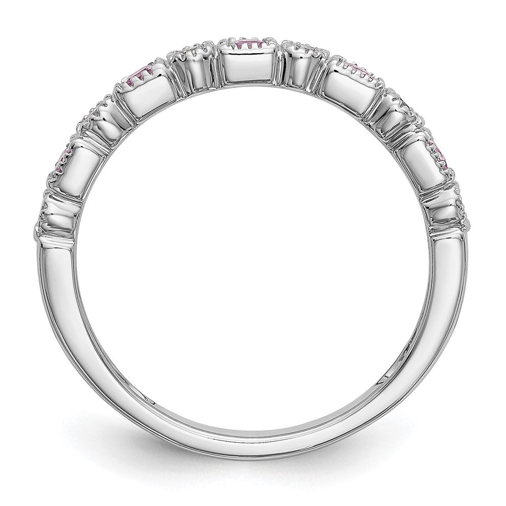 14k White Gold 1/10 carat Diamond and Pink Sapphire Complete Band