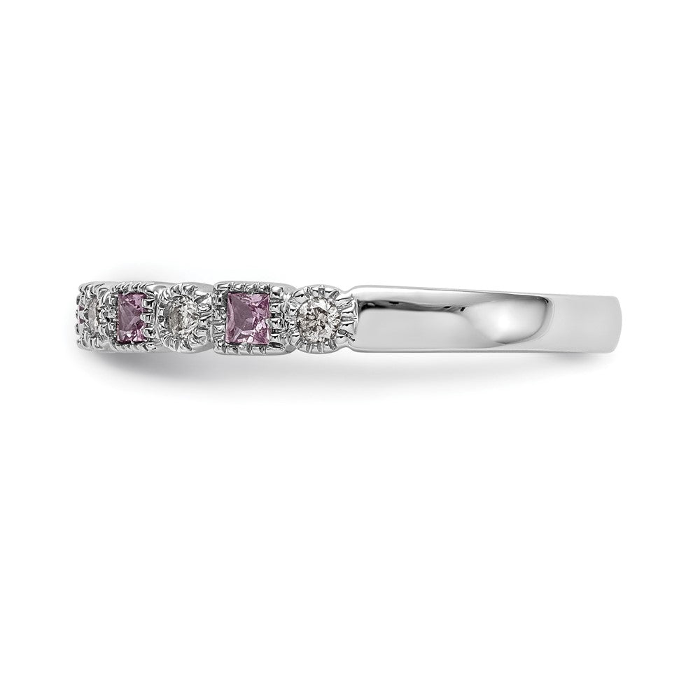 14k White Gold 1/10 carat Diamond and Pink Sapphire Complete Band