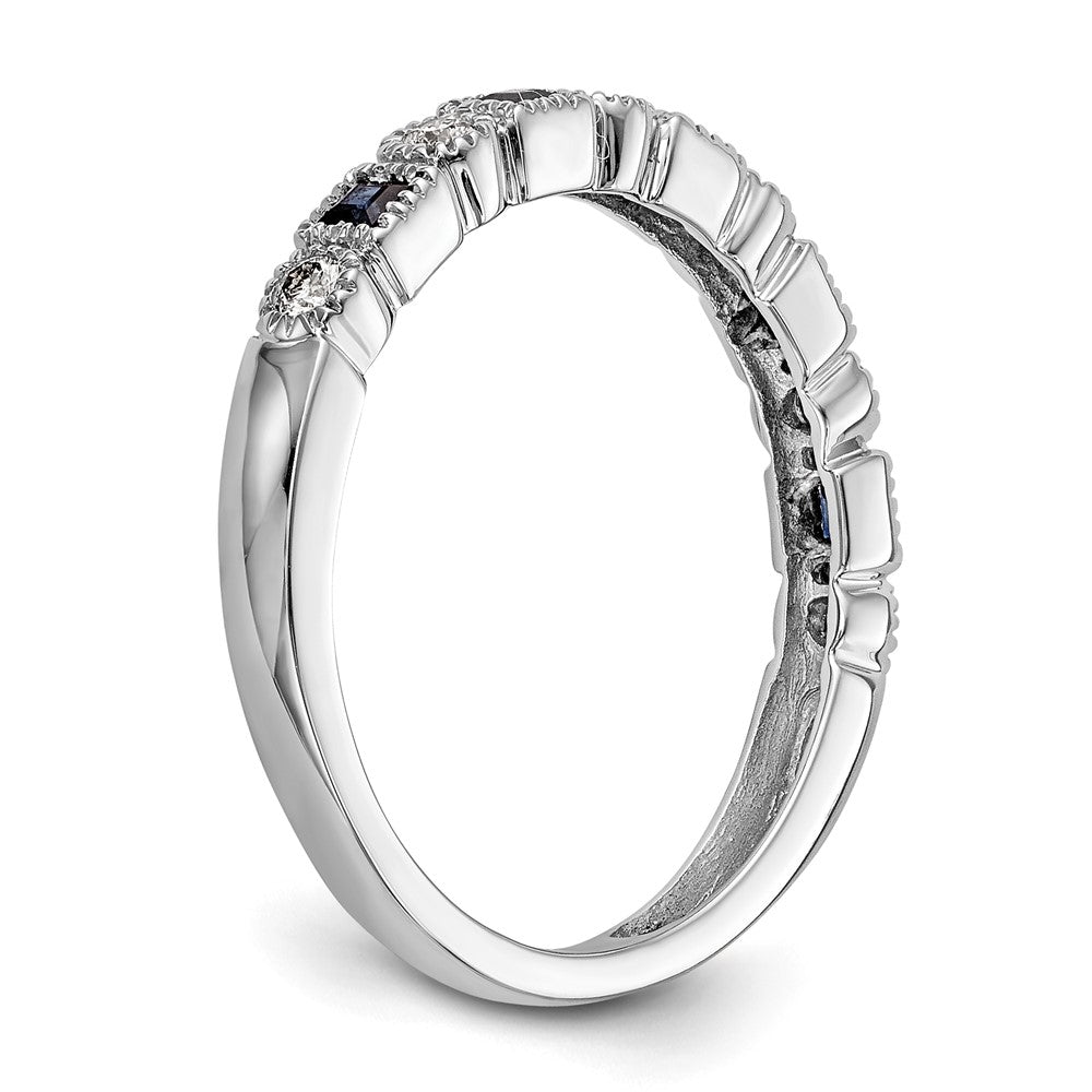 14k White Gold 1/10 carat Diamond and Blue Sapphire Complete Band