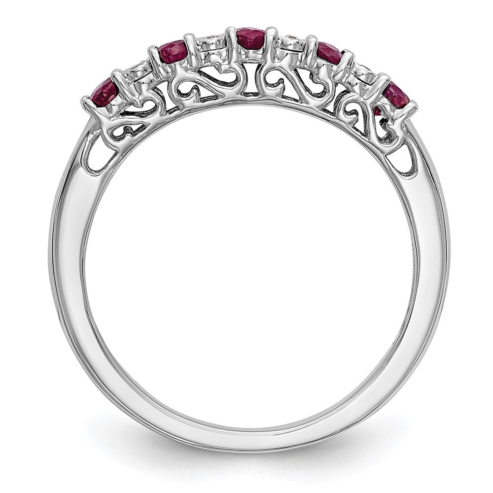 14k White Gold .01 carat Diamond and Ruby Complete Band