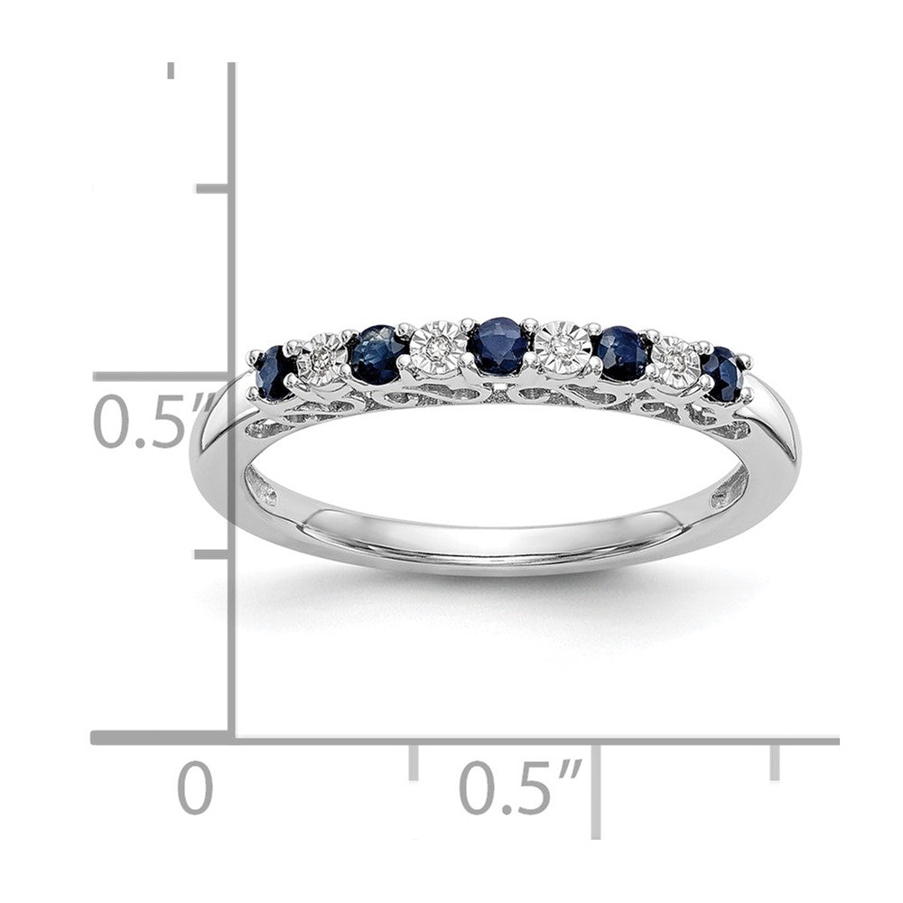 14k White Gold .01 carat Diamond and Blue Sapphire Complete Band